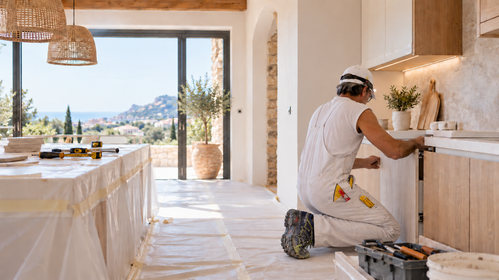 Professional d’EM Reformas treballant en una cuina protegida